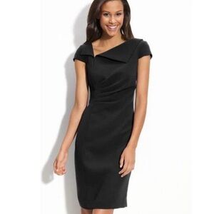TAHARI Arthur S. Levine black knee length  sheath dress side rouched waist